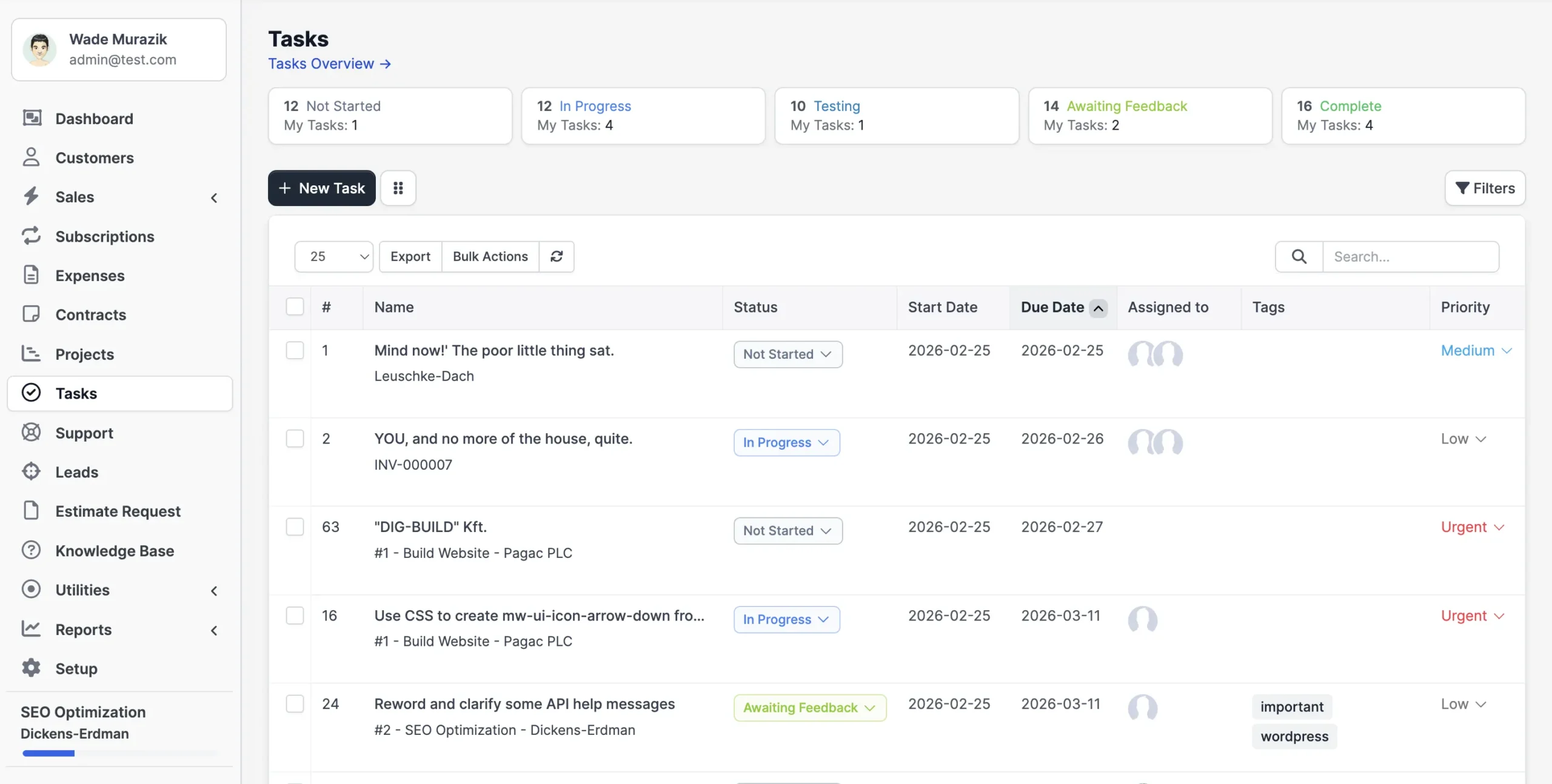 Tasks- Organizes, tracks, and manages work activities by status, priority, and deadlines to ensure timely completion.