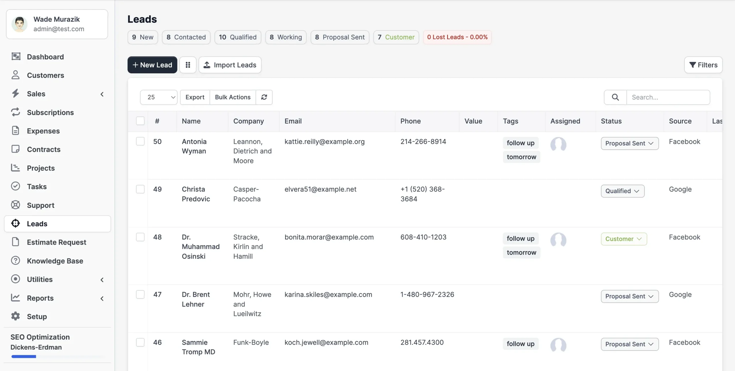 Leads- Captures, tracks, and manages potential customers through each stage of the sales pipeline until conversion.