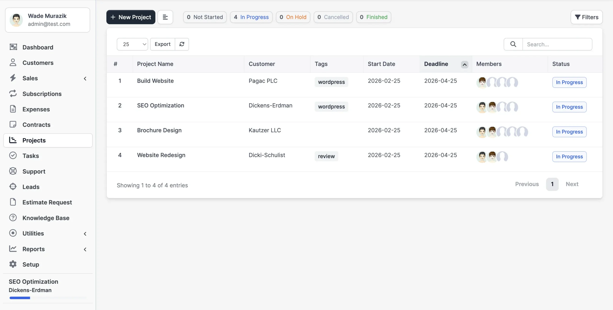 Projects -Centralized project management with timeline tracking, team allocation, tags, and real-time status visibility.